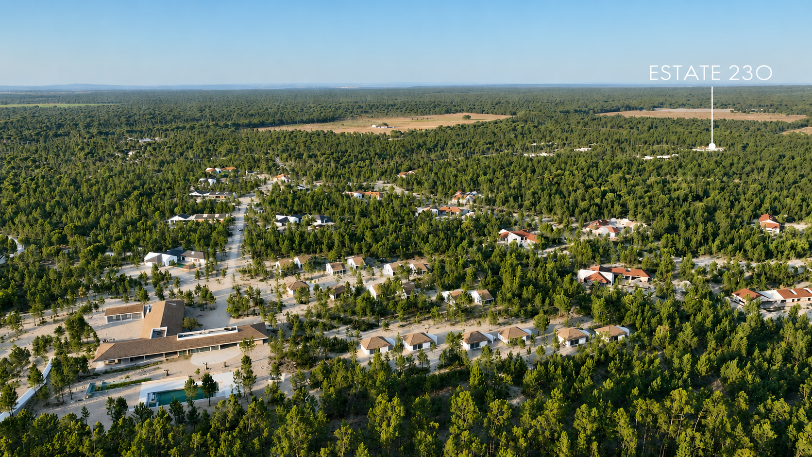 Aerial view of the Estates at Spatia resort with the location of Estate 230.